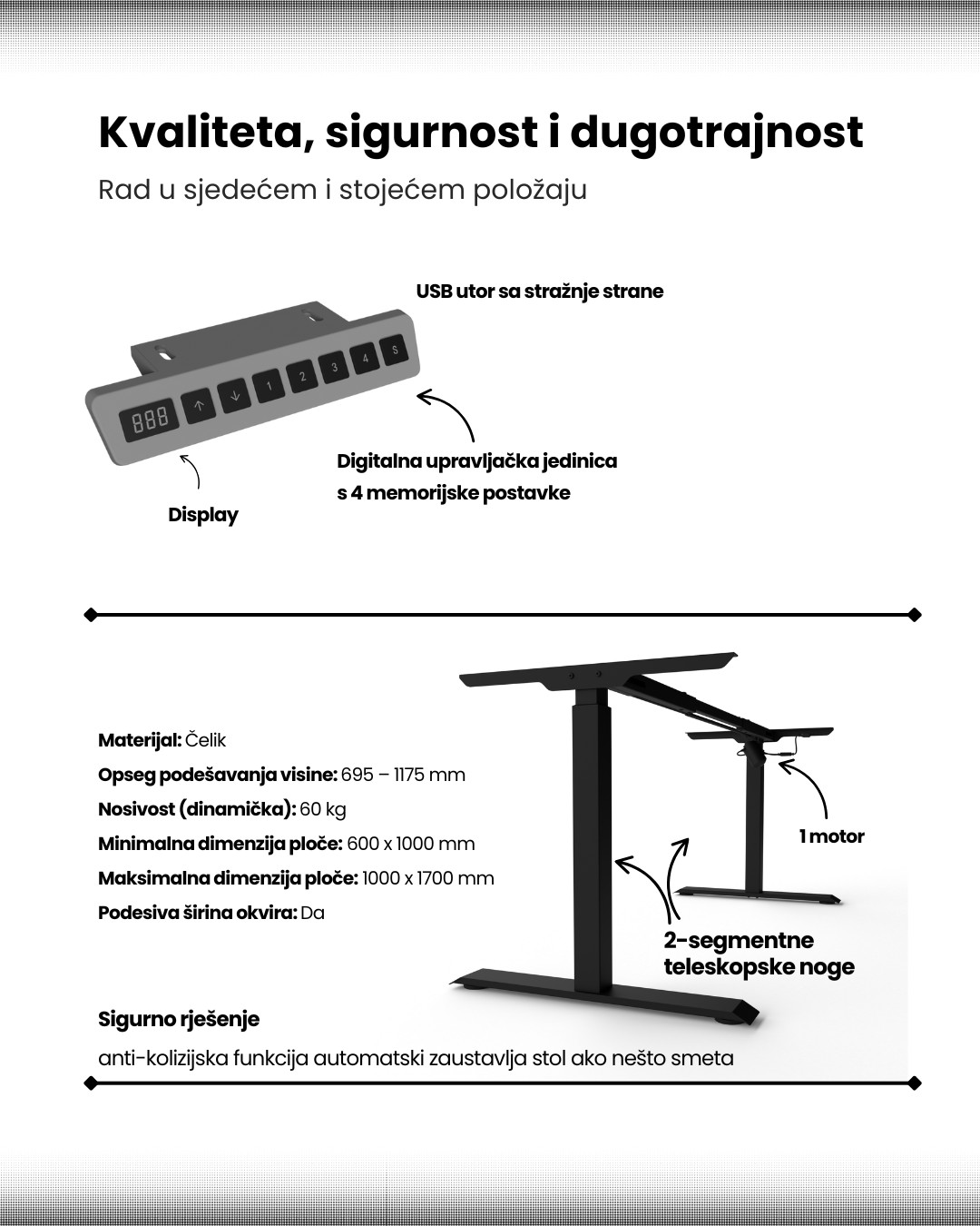 Elektropodesivi uredski stol - 1 motor - Slika 5